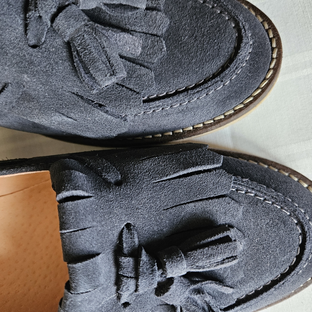 Tassel Suede Loafers - Navy Blue Women’s Flats - Picture 4 of 7
